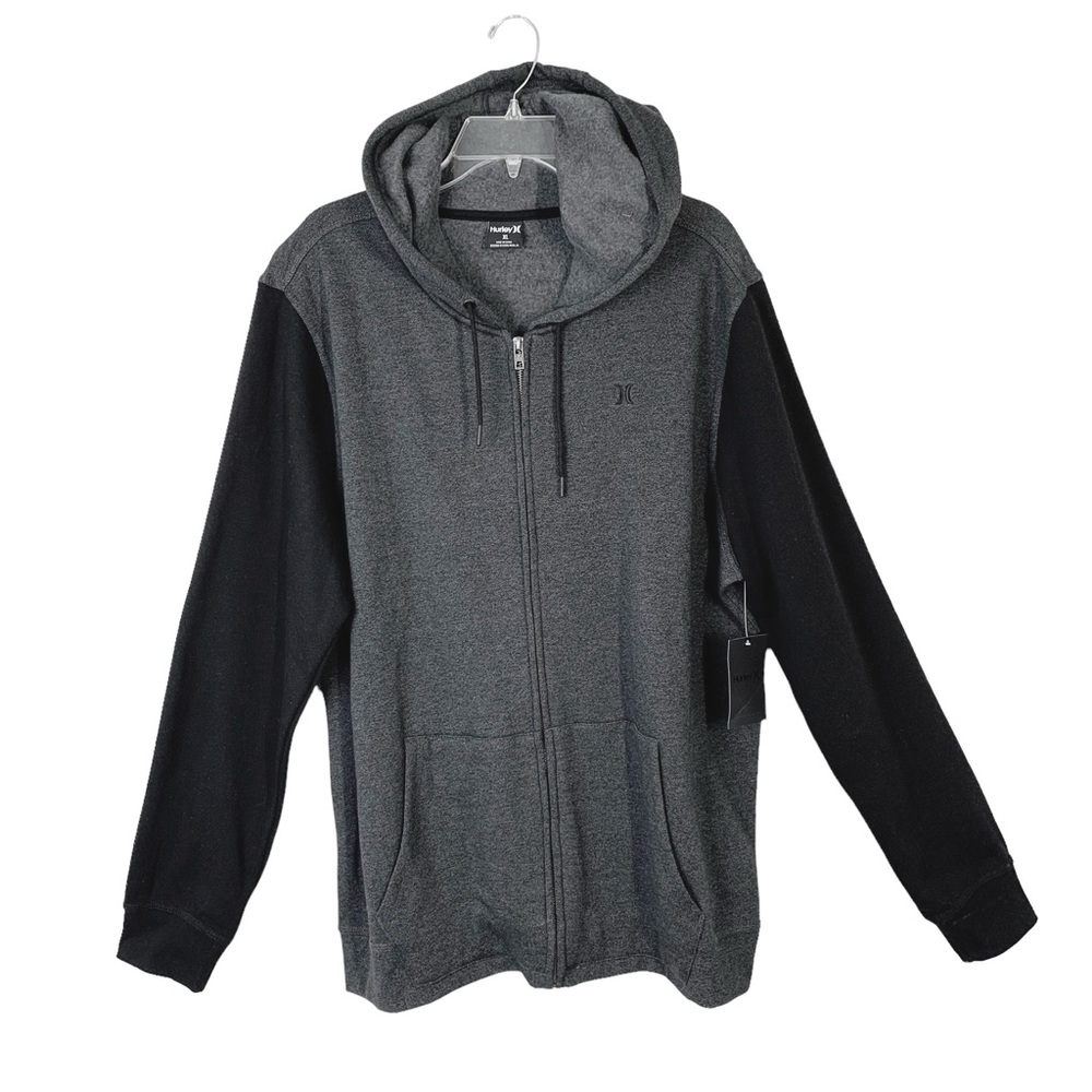 Mens Hurley Branstad Front Full Zip Hooded Jacket Black/Charcoal Size XL